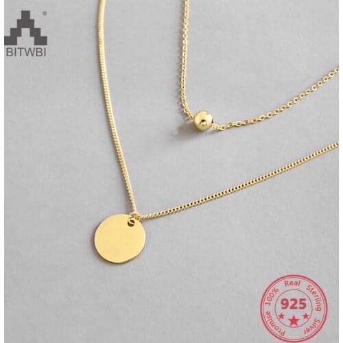 Genuine 925 Sterling Silver Initial Necklace Pendant Geometric Round Beads Double Clavicle Chains Women Gold Silver Jewelry