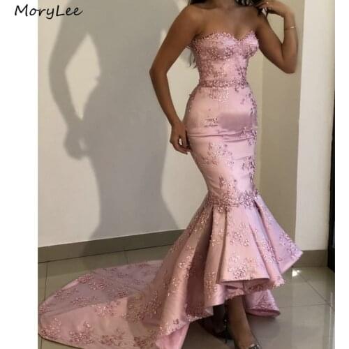 Prom Dresses Sweetheart Sleeveless Satin Lace Applique Mermaid Prom Dresses With Zipper Back vestidos de fiesta de noche