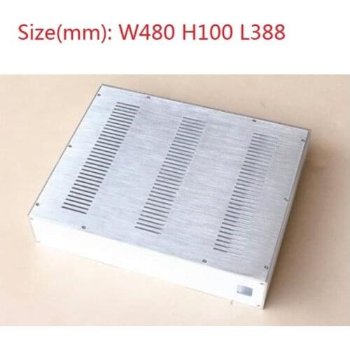 Size W480 H100 L388 Silver Full Aluminum Chassis Amplifier Case Preamp Enclosure DAC Box NO4810