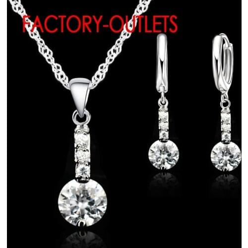 925 Sterling Silver Fashion Jewelry Set For Women Girls Pendent Necklace Drop Earrings Round Cubic Zircoina Anniversary Party