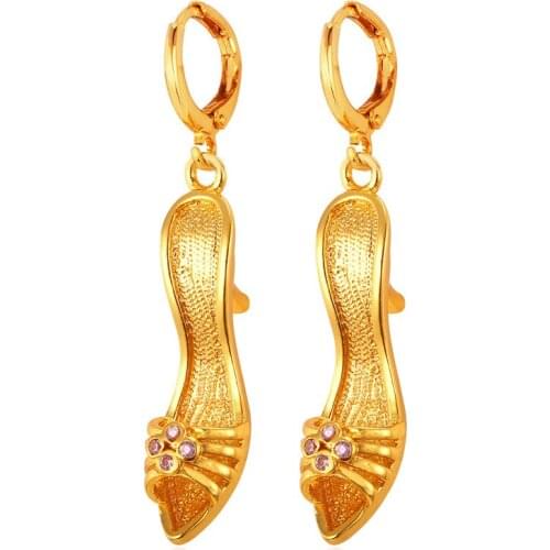 Kpop Trendy Crystal Sexy High Hill Shoes Drop Earrings For Women Party Gift Gold Color Earings Fashion Jewelry 2016 YE1933K