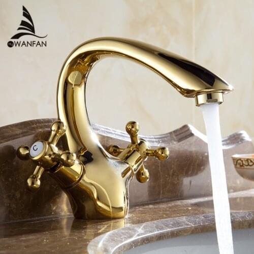 Basin Faucets Retro Golden Dual Handle Faucet Single Hole Swan Neck Elegant Basin Mixer Tap Residential Presents AL-7311K