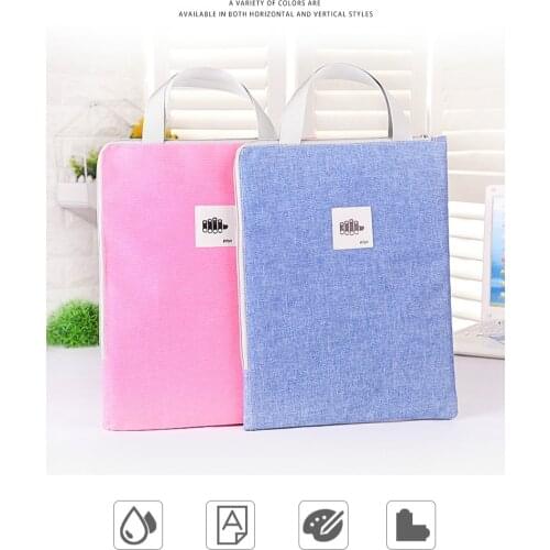 A4/A3 Document Bag Canvas Students Use Zipper Waterproof Large Capacity Handbag Thicken 8K Art Picture Book Bag Multifunction