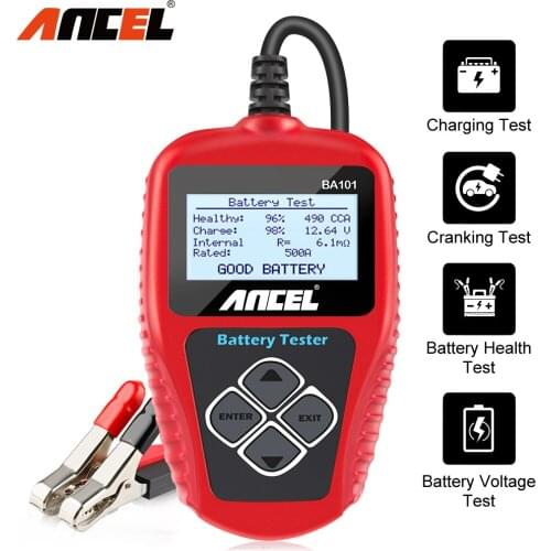 Ancel BA101 12V Car Battery Tester Charger Tools 100-2000CCA Automobiles Motorcycles Tool for Charging Starting Systems PK KW600