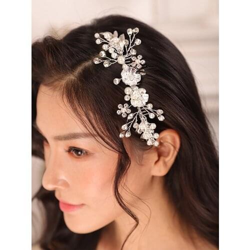 Silver Flower Hair Jewelry Pearl Rhinestone Bride Headpieces Fashion Women Headdress bridal tiara Wedding Accessories