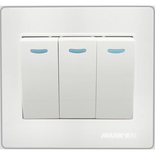 Universal 3 Gang 2 Way Push Button Safety Steel Frame Wall Switch Triple Panel Three Open Single Control Panel 250V 10A