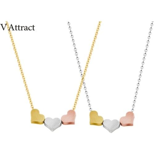 V Attract 10pcs Stainless Steel Dounble Color Small Heart Necklace Women Charm Jewelry Gold Link Chain Colar Feminino Choker