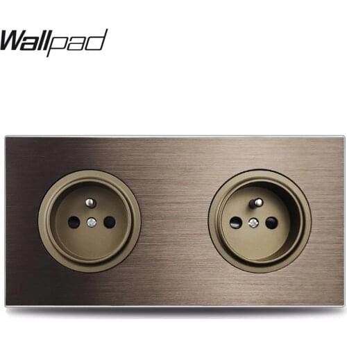 Wallpad L6 Double French Wall Sockets Electric Power Outlet Brown Brushed Aluminum Panel 172 * 86mm