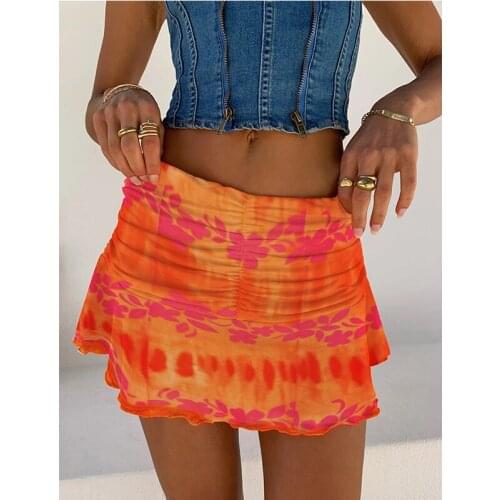 2021 New Y2K Mini Skirt Womens High Waist Bodycon Pleated Skirts Floral Printed Club Sexy Skirt Bohemian Female Harajuku