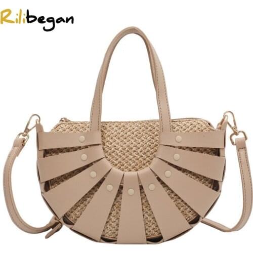 New Fashion Women Handle Handbag Charm Straw Tote Bags Hollow Out Shoulder Bag Women Beach Woven Bag Female Crossbody Bag
