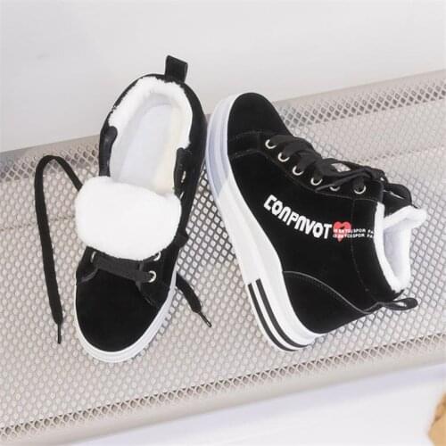 Womens Casual Sneakers Warm Plush Women Wedges Shoes Lace-up Ladies Platform Shoes Outdoor Jogging Shoes Zapatillas Muier