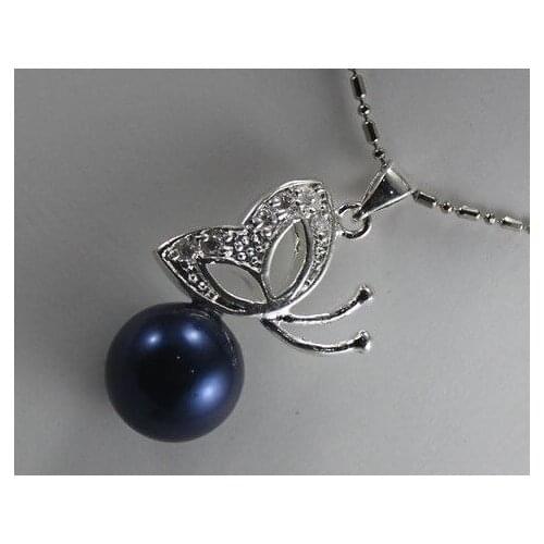 Generous and grace ladys blue shell pearl butterfly pendant necklace