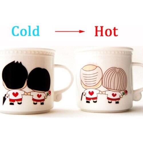1Pcs New 350mL Cute Couples Color Changing Mug with Free Spoon Creative 3 Styles Ceramic Coffee Milk Water Cups Gift for Friends
