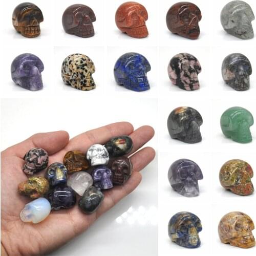 1PC Skull Statue Natural Crystal Healing Quartz Jasper Jade Ghost Hand Carved Halloween Home Decorations Gemstone Gift