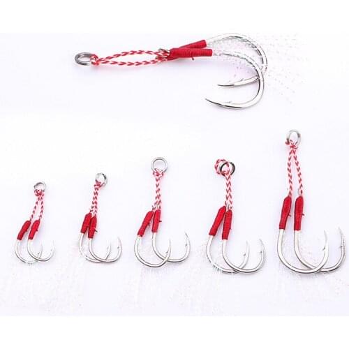 10Pcs/lot Barb Double Jig Cast Tied Feather Iron Double Hook With Barbed Blood Trough Hook Lure Shore Carbon Steel