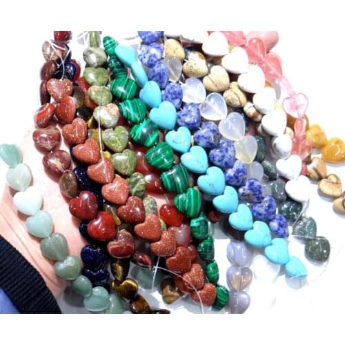 16mm natural stone tiger eye Turquoises Quartz crystal love heart beads for diy Jewelry making Accessories wholesale12pcs