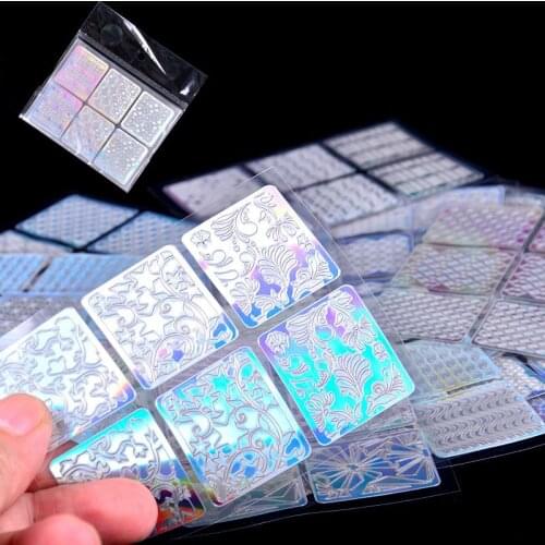 144 Tips/Set Irregular Grid Stencil Creative Nail Art Design Square Hollow French Style Template Stickers for Nails