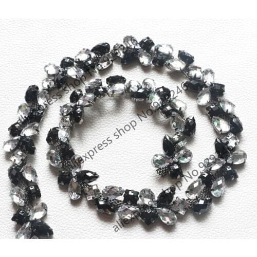Free shipping 90cm/pack 2.1cm black and white acryl rhinestone metal chain yard trims for garment costume dress sewing accessory