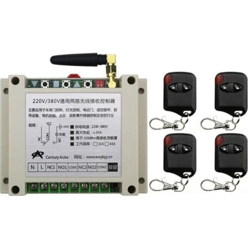 New DC12V 24V 36V 48V 10A 2CH Wireless RF Remote Control Switch 4*cat eye Transmitter+1*Receiver for Appliances Gate Garage Door