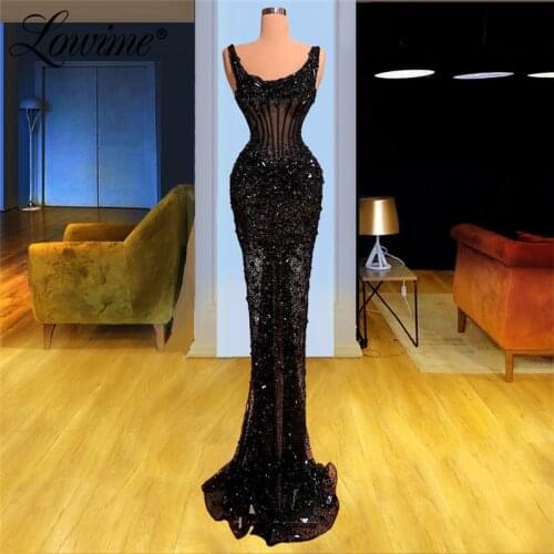 Beading Handmade Evening Dress Black Plus Size Mermaid Long Prom Dresses Customized Dubai Arabic Party Dress For Weddings Robes