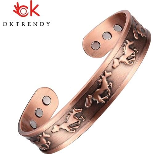Oktrendy Magnetic Copper Bangle Bracelets Men Wide Health Energy 15mm Adjustable Bangle Cuff With Carving Galloping Horse