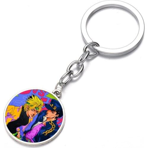 Anime JoJos Bizarre Advent KeyChain Silver Bronze Cabochon Glass Keychain Keyring Metal necklace for Women kids Gift Girlfriend