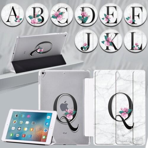 Initial Name Series Tablet Case for Apple IPad Air 1 2 9.7"/Air 3 10.5"/Air 4 10.9" Leather Smart Sleep Wake Trifold Stand Cover