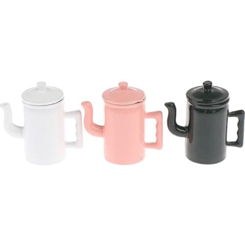 Kids Pretend Toy Kettle Pot 1/12 Miniature Kitchen Kettle Toy Pot Dolls Decorations Mini Doll house Furniture Coffee Pot