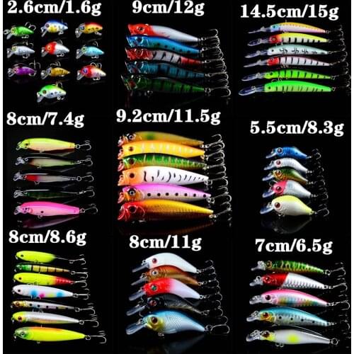 Hot Sale 54pcs/lot Fishing Lures Set Mixed 9 Models Wobblers Fish Bait Artificial 54 Colors Crankbait Carp Fishing Tackle Y-T128