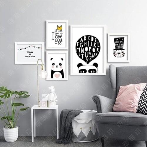 Lovely Nordic Love Crown Rabbit A4 Bear Canvas Painting Art Print Poster Picture Wall Baby Room Children Bedroom Home Decoration