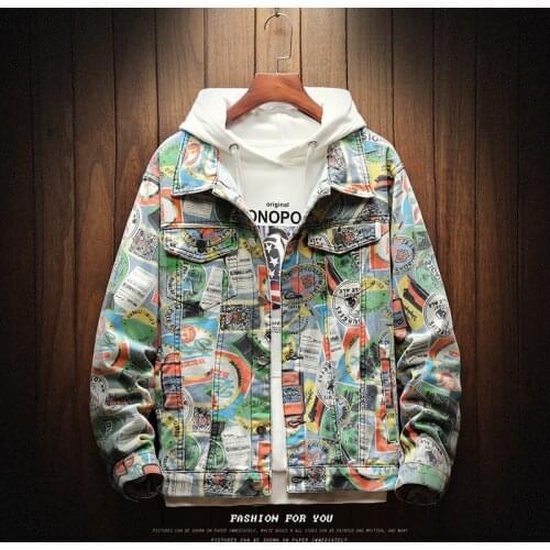 Hip Hop Fashion Graffiti camouflage Men Cotton Casual Streetwear Short Style Denim Jacket Coat for Men Spring and Autumn Jackets