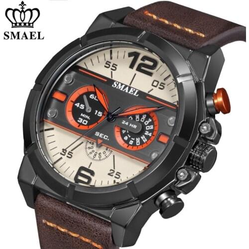 SMAEL Fashion Sport Watch Men Top Brand Luxury Quartz Clock Waterproof Mens Watches Leather Strap Military Army Date Wrist Watch
