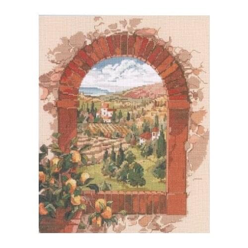 14ct Counted Cross Stitch Kit Window Landscape European Village Embroidery Set Sewing Needlework House Decor