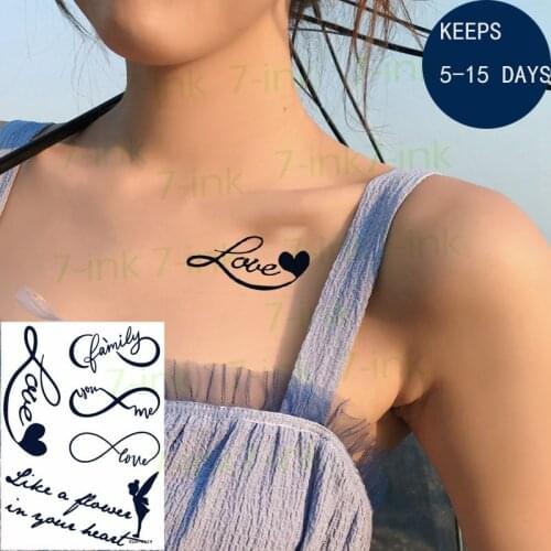 Juice Waterproof Temporary Tattoo Sticker English Letter Love Angel Infinite Loop Fake Tatto New Style 7-15 Days For Men Women