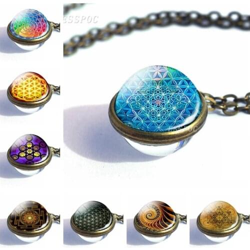 New Style Women Fashion Necklace Sri Yantra Jewelry Flower of Life Mandala Photo Double Sided Necklace Buddhism Accessories