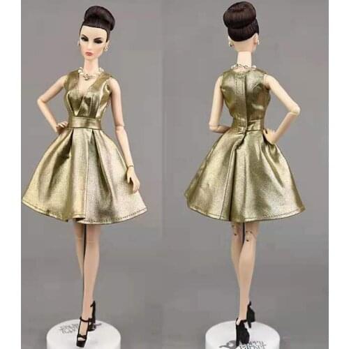 1/6 Charming Gold Sleeveless Princess Outfits for Barbie Doll Clothes Dancing Dress V Neck Gown 11.5" Dollhouse Accessories Toys