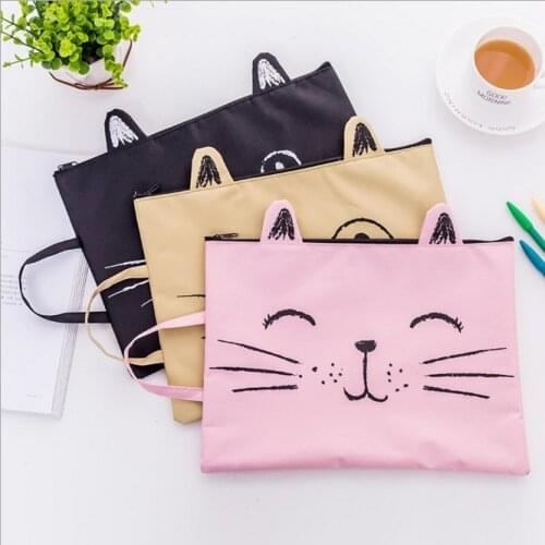 1PC Kawaii Kitty Cat Cute ZiP Fabric File Folder Document Notebook Organizer Handbag Students Office Stationery