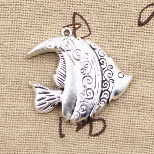 3pcs Charms Goldfish Tropical Fish 35x36mm Antique Silver Color Plated Pendants Making DIY Handmade Tibetan Finding Jewelry
