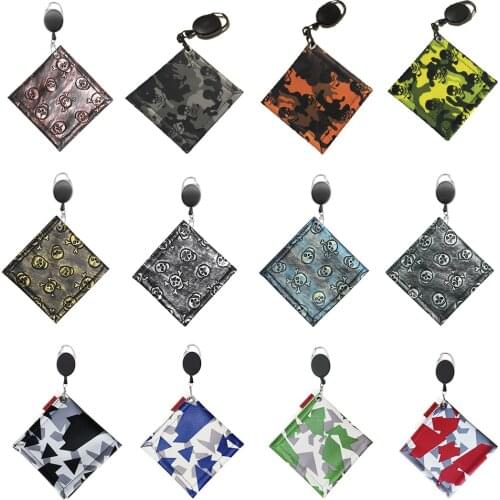 Square Golf Ball Cleaning Towel Mini with Retractable Keychain Buckle PU Waterproof Material Surface Golf Ball Club Head Cleaner