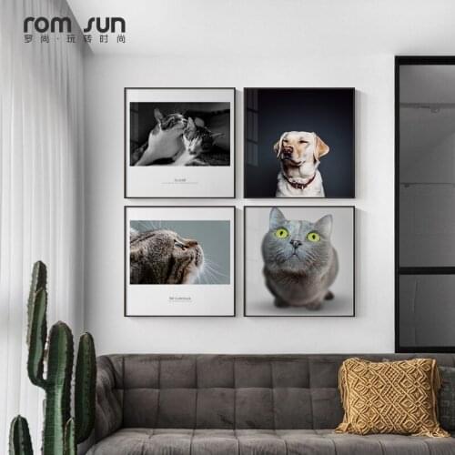 Nordic cute pet Canvas Decor Unique kitten puppy Poster Print Modern Wall Art Pictures For Living Room Bedroom Studio Aisle Cafe
