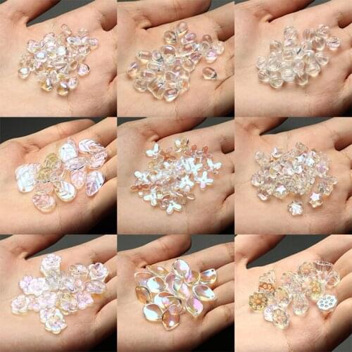 9 stype Transparent Glaze Lampwork Glass Beads Heart Star Shape Beads for Jewelry Making DIY Handmade Bracelet Earrings Necklace