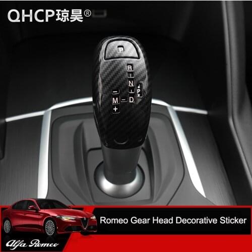 QHCP Car Gear Shift Head Cover Decorative Sticker Trim ABS Carbon Fiber Style For Alfa Romeo Giulia Stelvio Interior Accessories