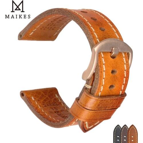 MAIKES Calfskin Leather Watchband Soft Material Watch Strap 18mm 20mm 22mm 24mm With Rose Gold Stainless Steel Buckle