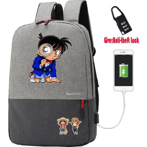 Anime Detective Conan Backpack UNISEX Anti-theft Laptop bag USB Charging Knapsack student book Bags teenagers Travel backpack