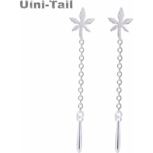 Uini-Tail Hot Sale New 925 Sterling Silver Hand Brushed Maple Leaf Drop Earrings Fashion Trend Temperament Tassel Earrings ED584