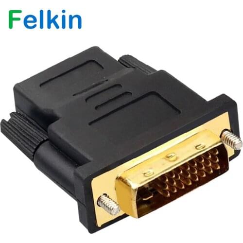 Felkin DVI to HDMI-compatible 24k Gold Plated Plug HDMI-compatible to DVI 24+1 Pin 1080P Video Converter for PC HDTV Projector