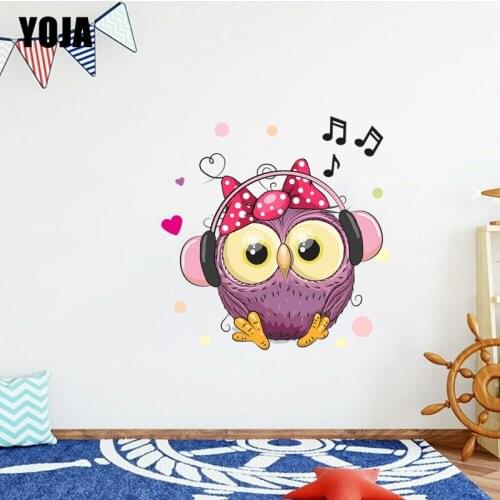 YOJA 50×51.2CM Owl With Headphones Creative Home Bedroom Decor Kids Room Wall Stickers 8WS0402