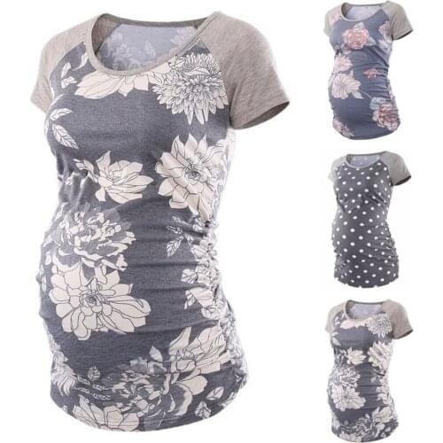 Women Maternity Clothes Summer O-neck Print Short Sleeve Casual T-shirt Pregnant Women Blouse Tops Vêtements De Grossesse Été