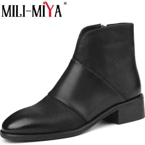 MILI-MIYA New Fashion Casual Short Boots Personality Classic Solid Color Round Toe Zip Comfortable Mid Heel Shoes Big Size 34-42
