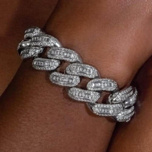 Hip Hop Iced Out Baguette Cubic Zircon 18mm Width Women High Quality Bling CZ Miami Cuban Link Chain Bracelets Jewelry